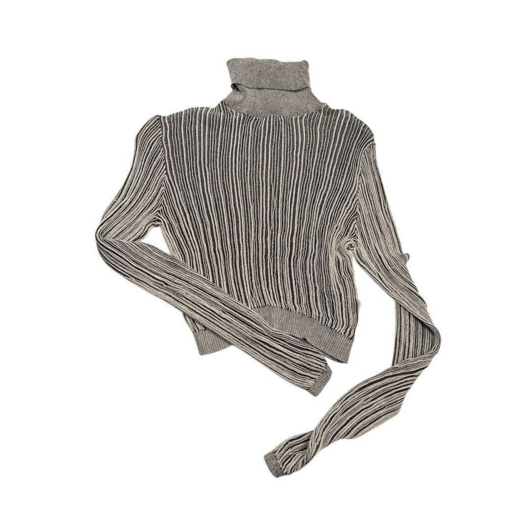Zara Turtle Neck Knit Mesh Long Sleeve Viscose Crop Pullover Top Gray Large